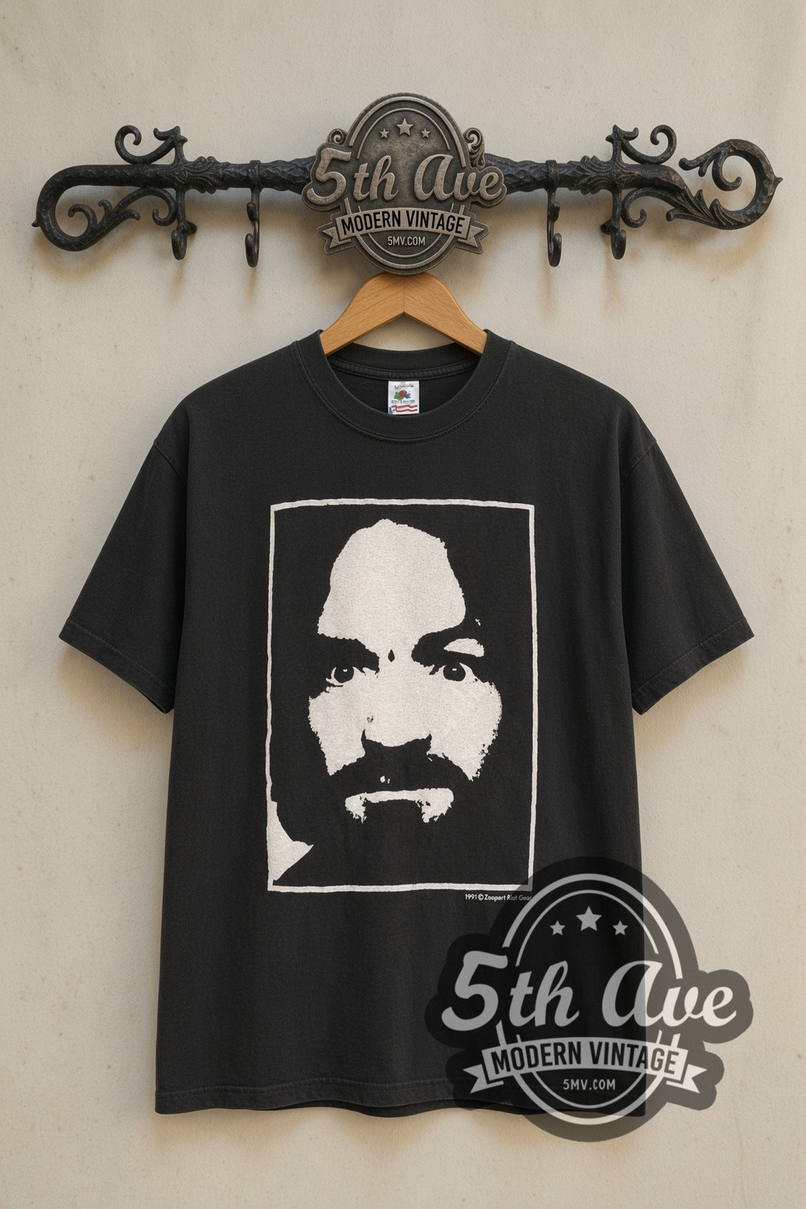 Charles Manson portrait graphic tee front on the 5MV rack