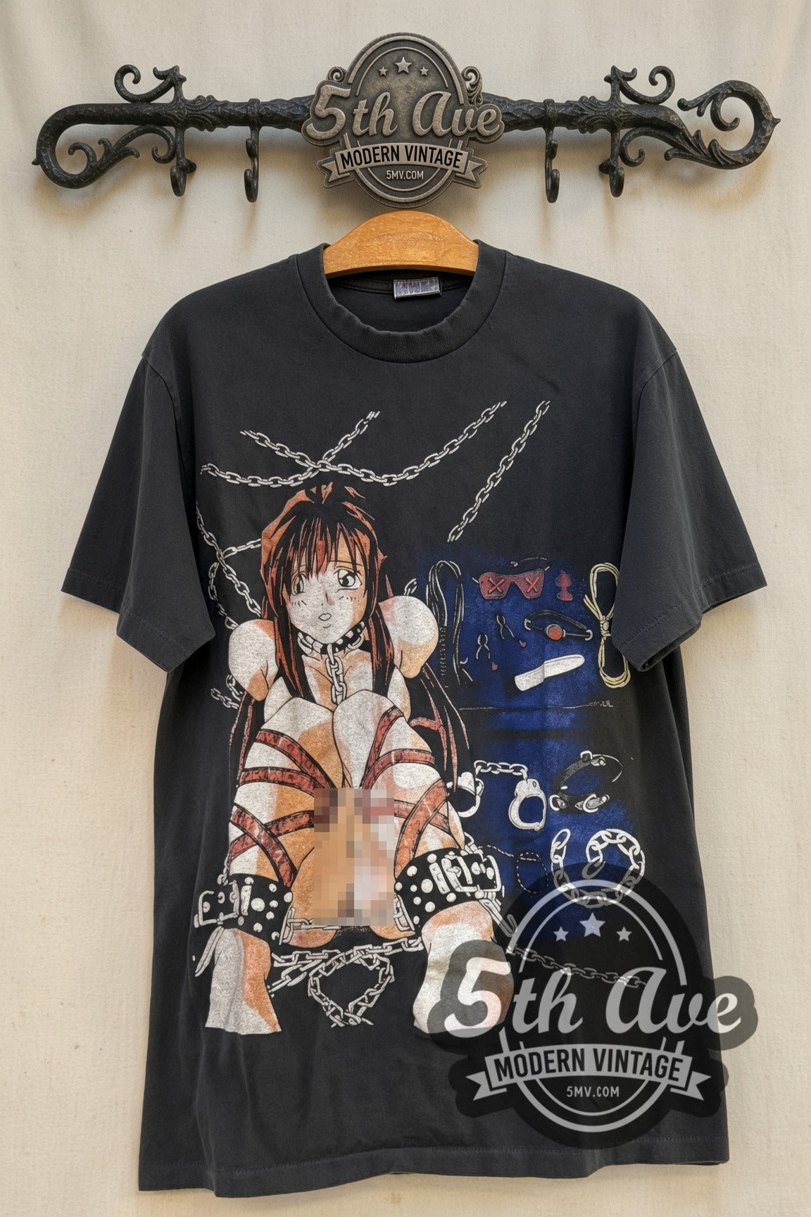Cool Devices Chained Anime Girls Front and Back vintage anime tee front on cream 5th Ave rack