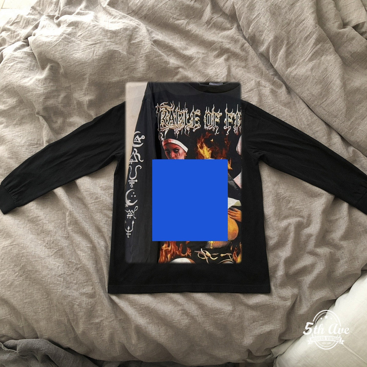 Cradle of Filth Cult of Venus Aversa long sleeve vintage t-shirt laid on bed