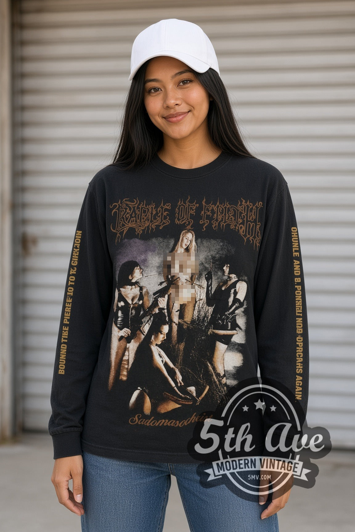 Man wearing black Cradle of Filth vintage band long sleeve t-shirt