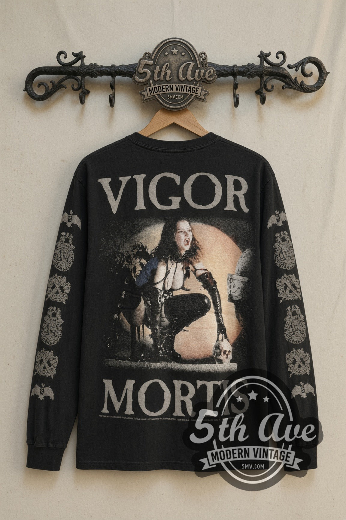 Back print of Cradle of Filth Vigor Mortis moon long sleeve on the 5MV rack
