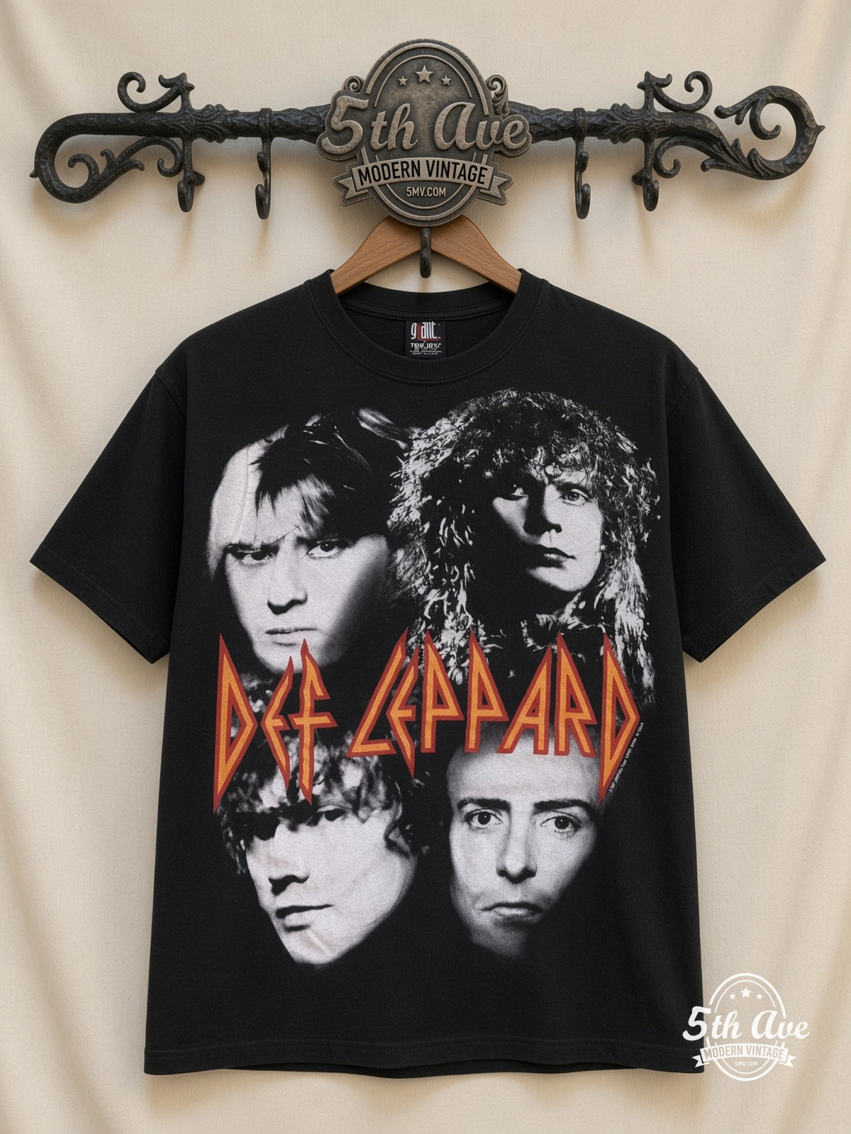 Def Leppard Never Ending Weekend Tour 93 all over print vintage band t-shirt front on cream 5th Ave rack