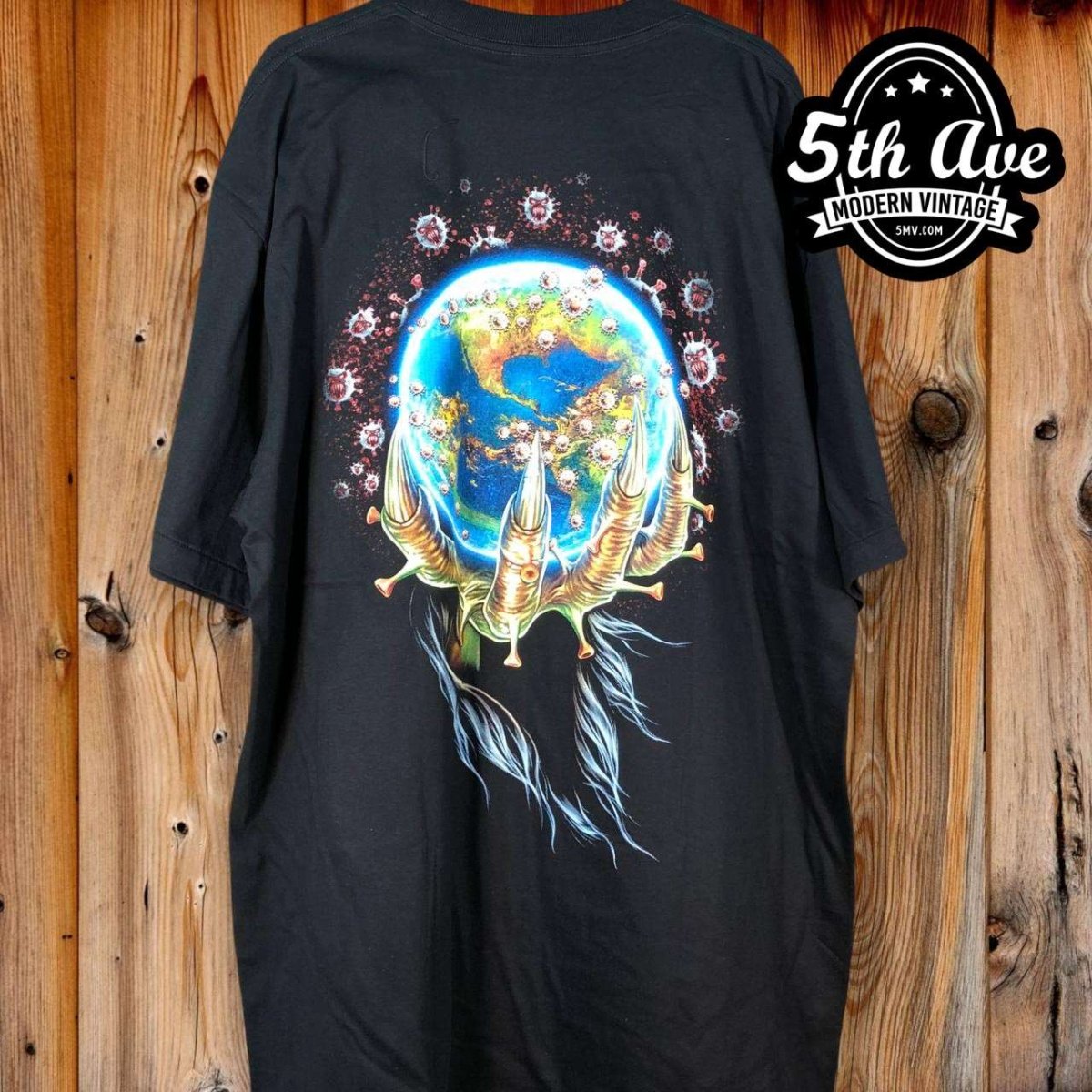 Defying the Cosmic Threat: Hand-Screened COVID Virus Art t shirt - Vintage Band Shirts