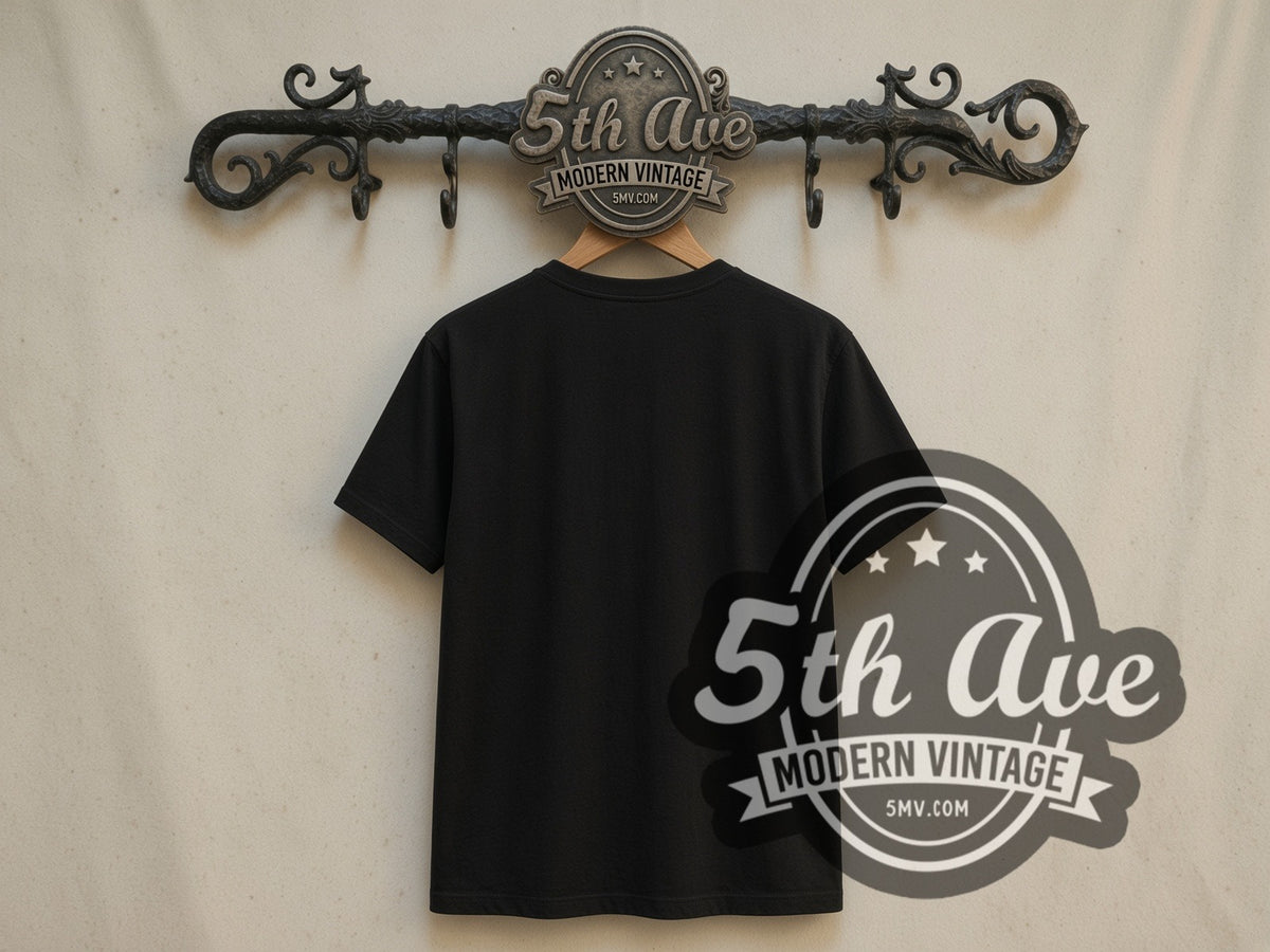Plain black back of Demon Slayer Rengoku Flame Hashira double stitched tee on rack