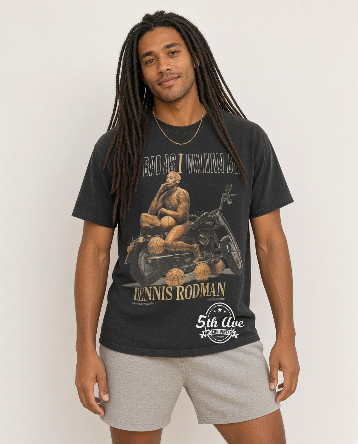 Model wearing Dennis Rodman Bad As I Wanna Be vintage t-shirt