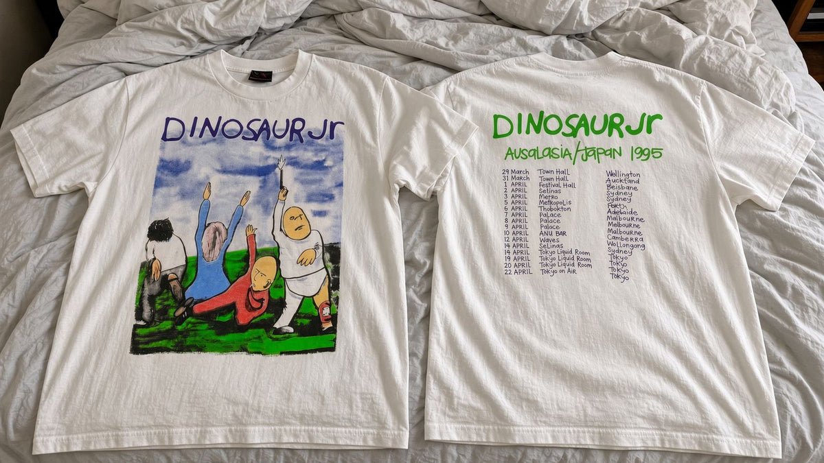 Dinosaur Jr Australasia Japan 1995 vintage band t-shirt on bed