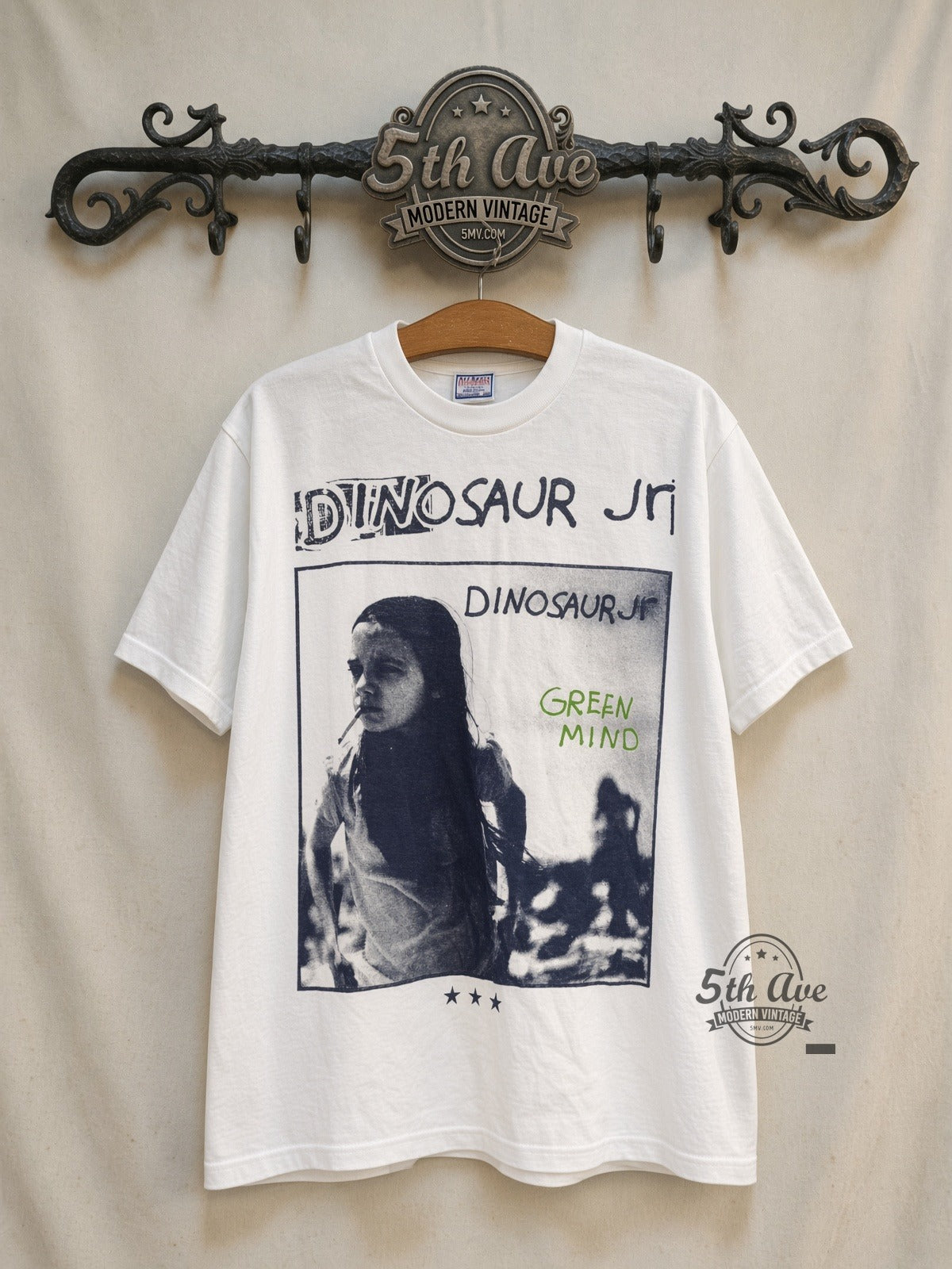 Dinosaur Jr Green Mind Cover Photo White white vintage band t-shirt front on cream 5th Ave rack
