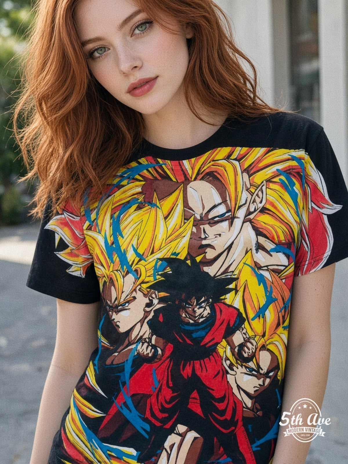 Dragon Ball Z Goku Super Saiyan Forms vintage tee model wearing