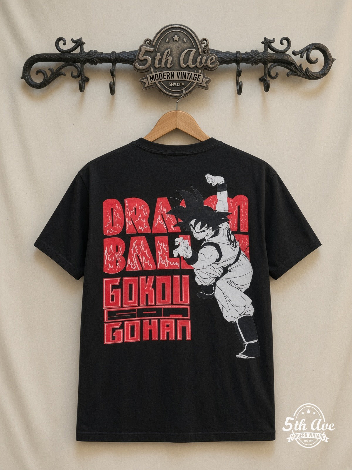 Dragon Ball Z Goku Super Saiyan Forms all over print vintage tee back on cream 5th Ave rack