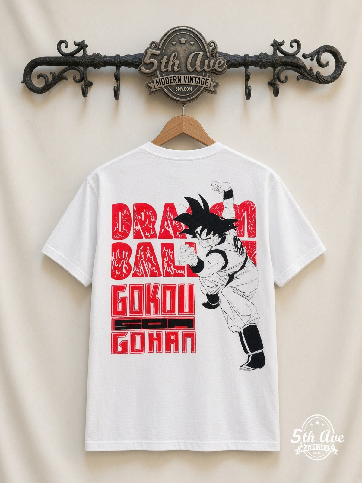 Dragon Ball Z Goku Super Saiyan Forms all over print vintage tee back on cream 5th Ave rack