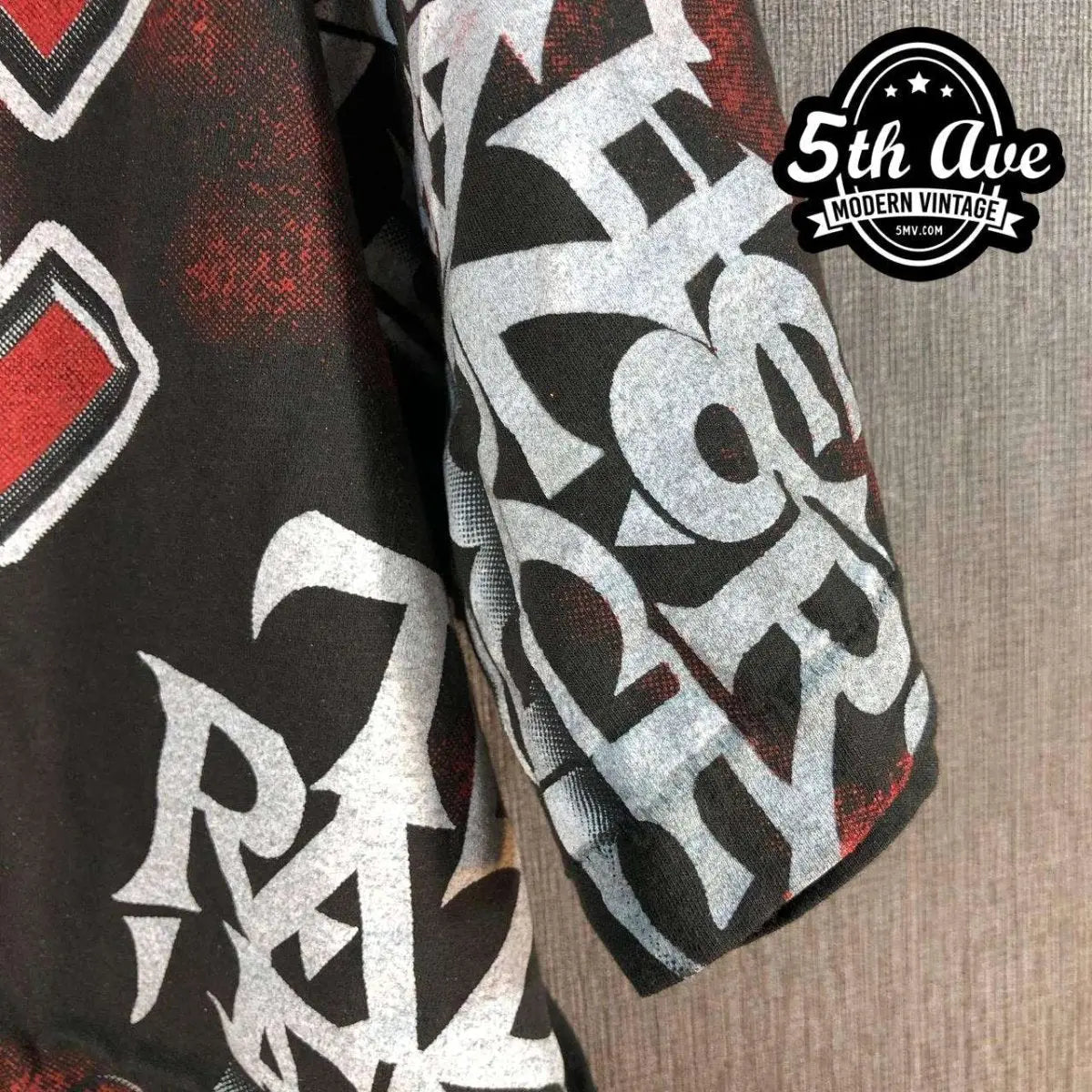 Electrifying Energy: The AC/DC "Razor's Edge" All-Over Print t shirt in Black - Vintage Band Shirts