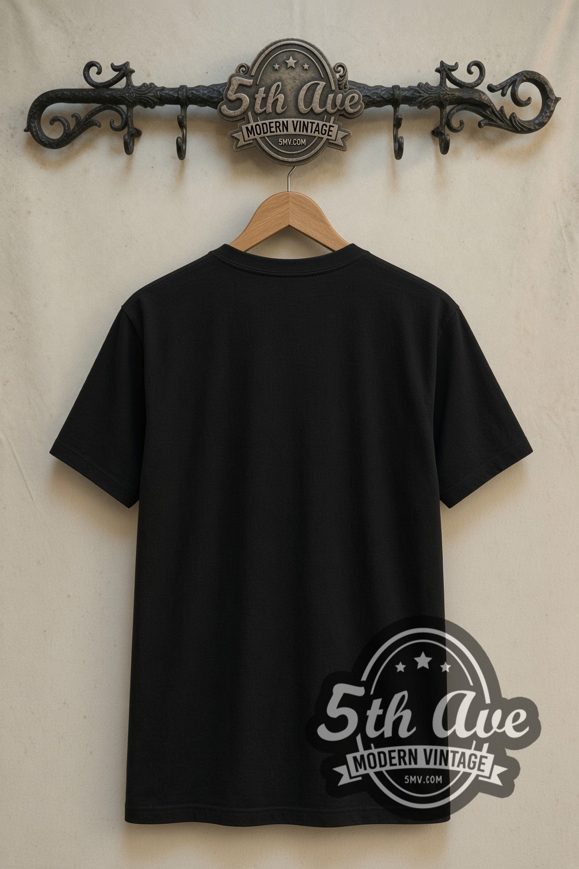 Plain black back of Friday the 13th Jason Voorhees Black Timber Frame double stitched vintage movie tee on rack