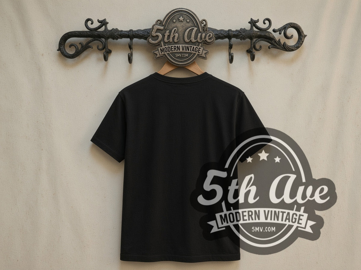 Plain black back of Game of Thrones House Targaryen Fire and Blood double stitched tee on rack