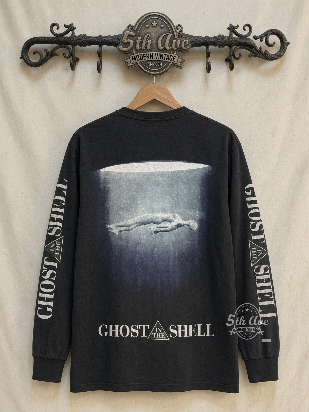 Ghost in the Shell Major Kusanagi Floating Shell Long Sleeve vintage anime tee back on cream 5th Ave rack