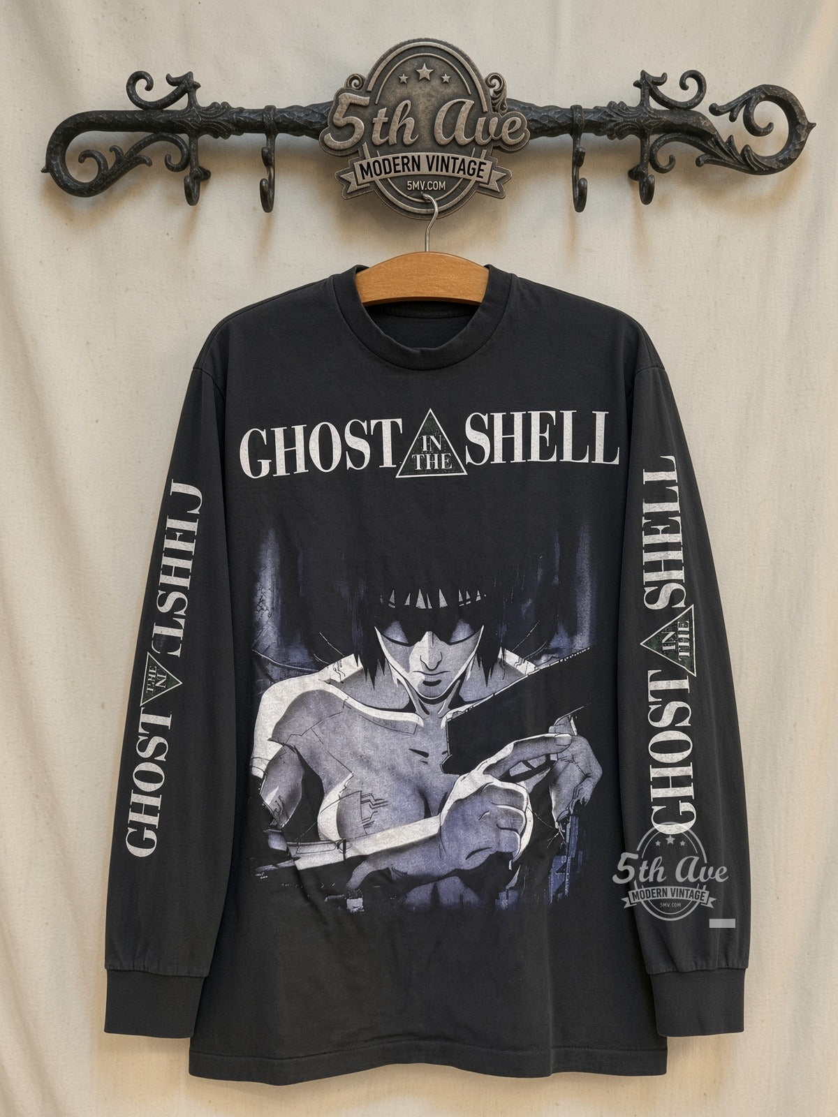 Ghost in the Shell Major Kusanagi Floating Shell Long Sleeve vintage anime tee front on cream 5th Ave rack
