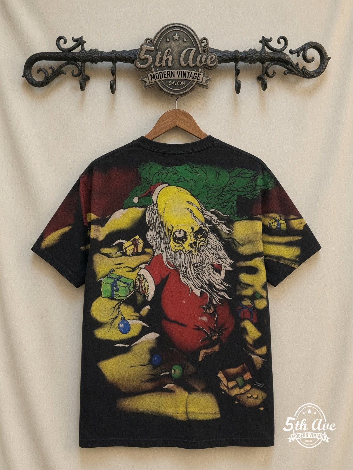 Grateful Dead Psychedelic Santa all over print vintage tee back on cream 5th Ave rack
