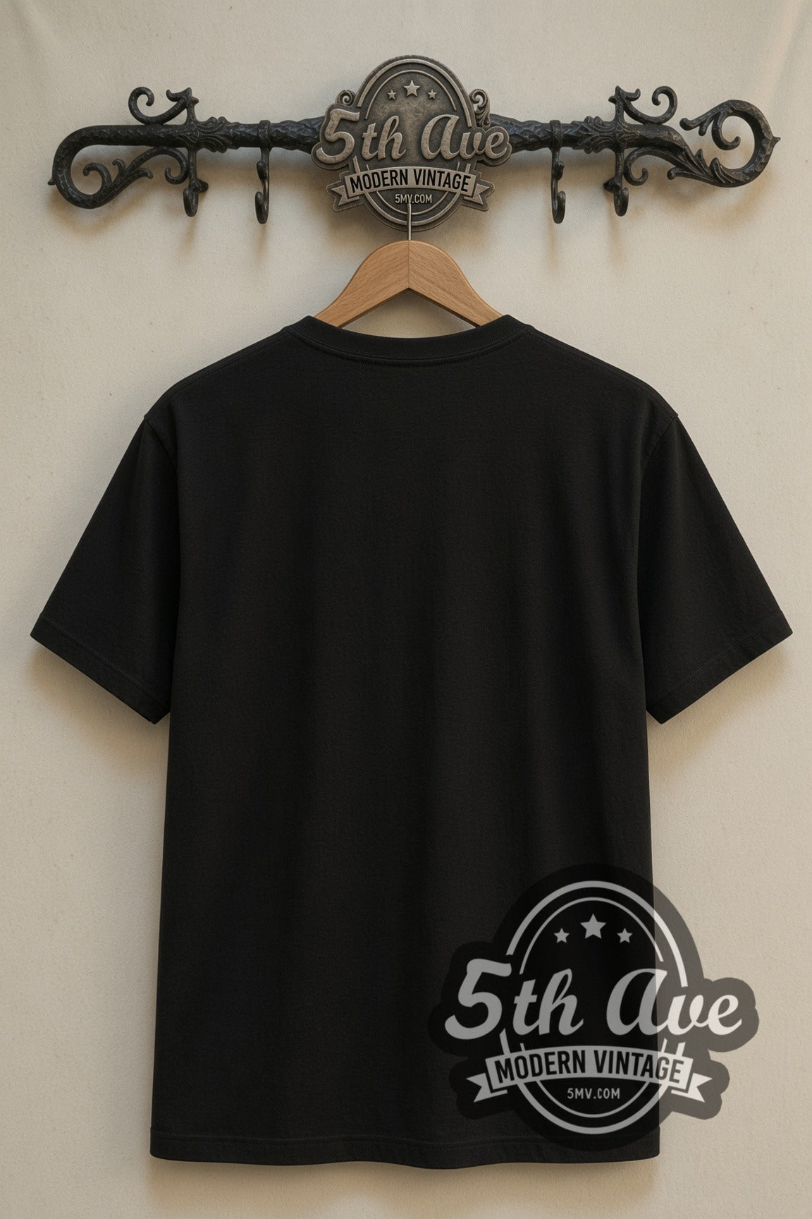 Plain black back of Gundam Requiem for Vengeance double stitched tee on rack