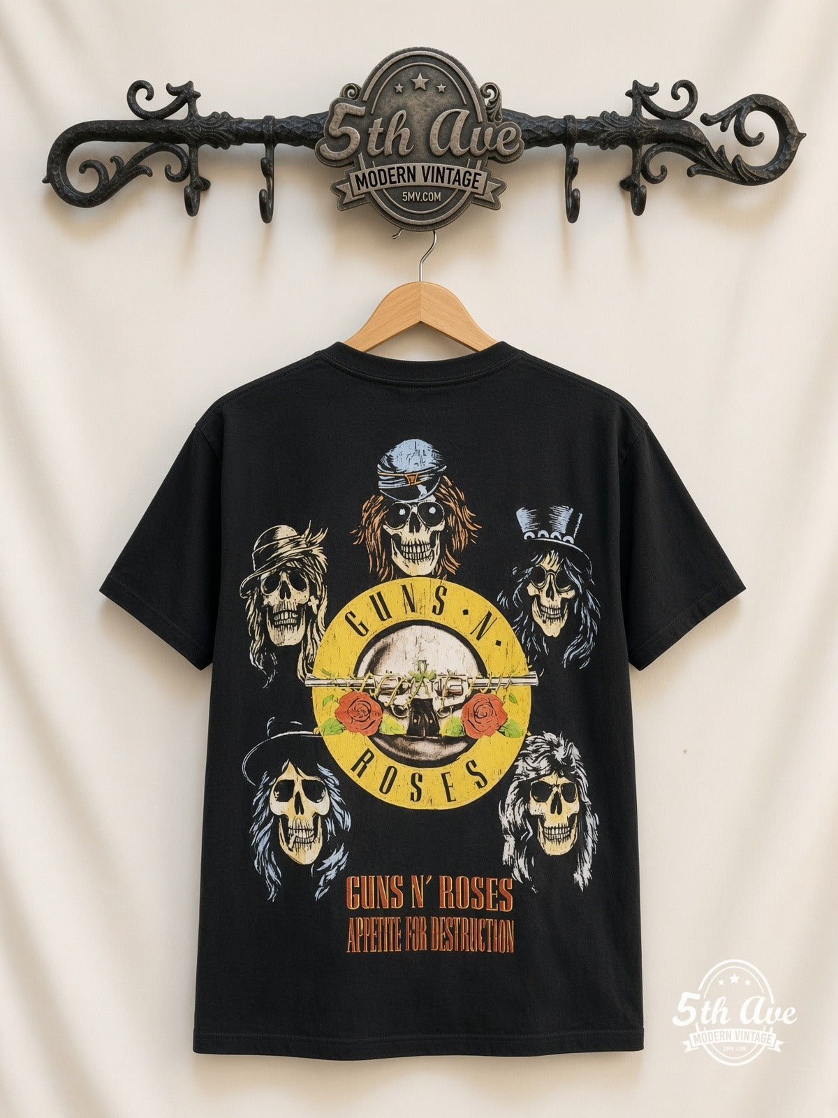 Guns N' Roses Appetite Cross Skull all over print vintage tee back on cream 5th Ave rack