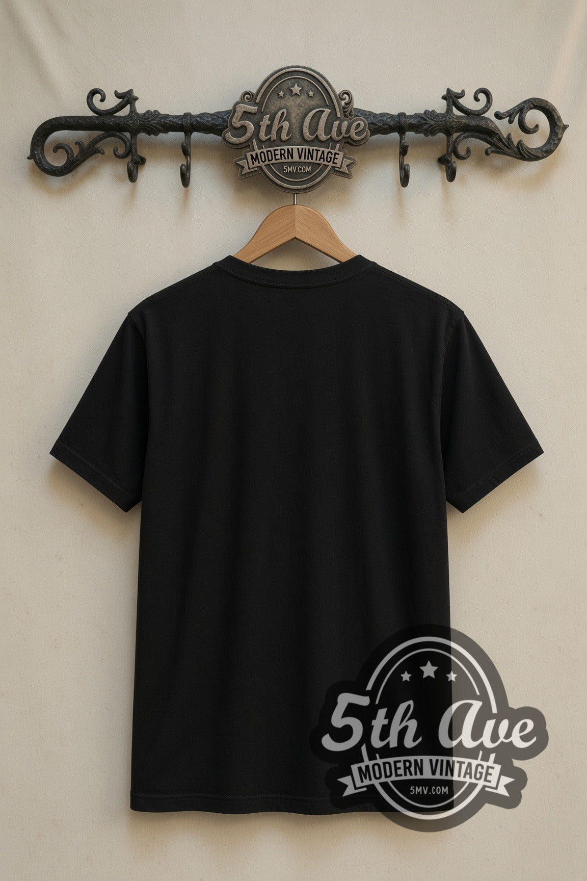 Plain black back of Guns N' Roses Appetite Cross Skulls Grey double stitched tee on rack