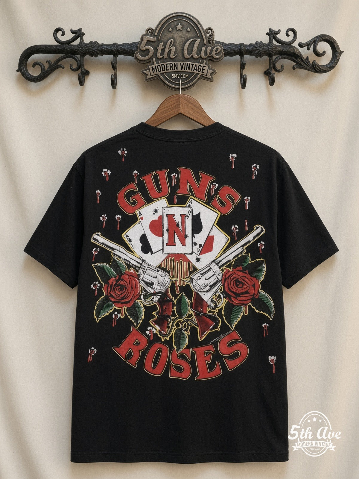 Guns N' Roses Bullet Logo Repeat all over print vintage tee back on cream 5th Ave rack