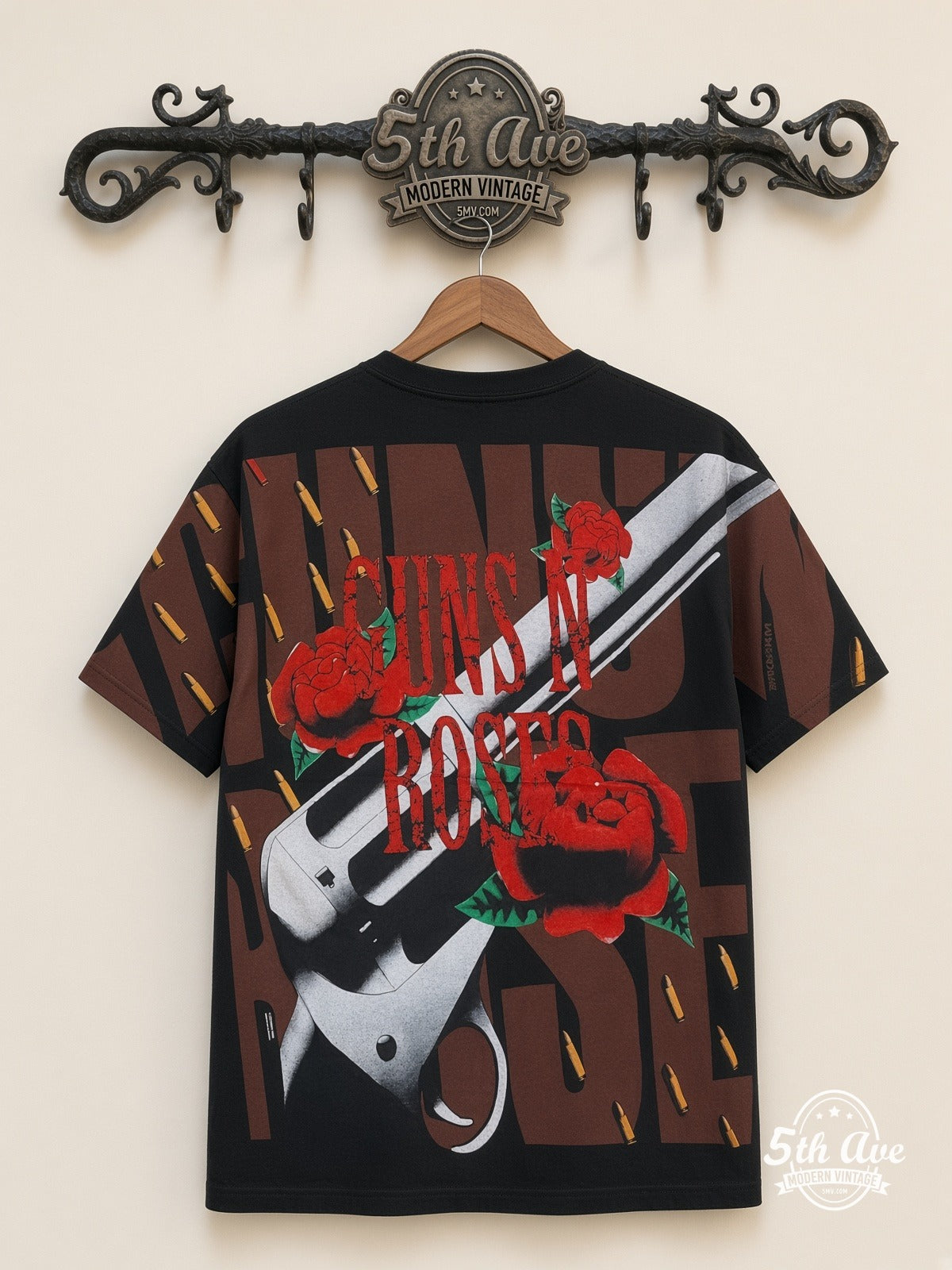 Guns N' Roses Revolver Roses all over print vintage tee laid on bed