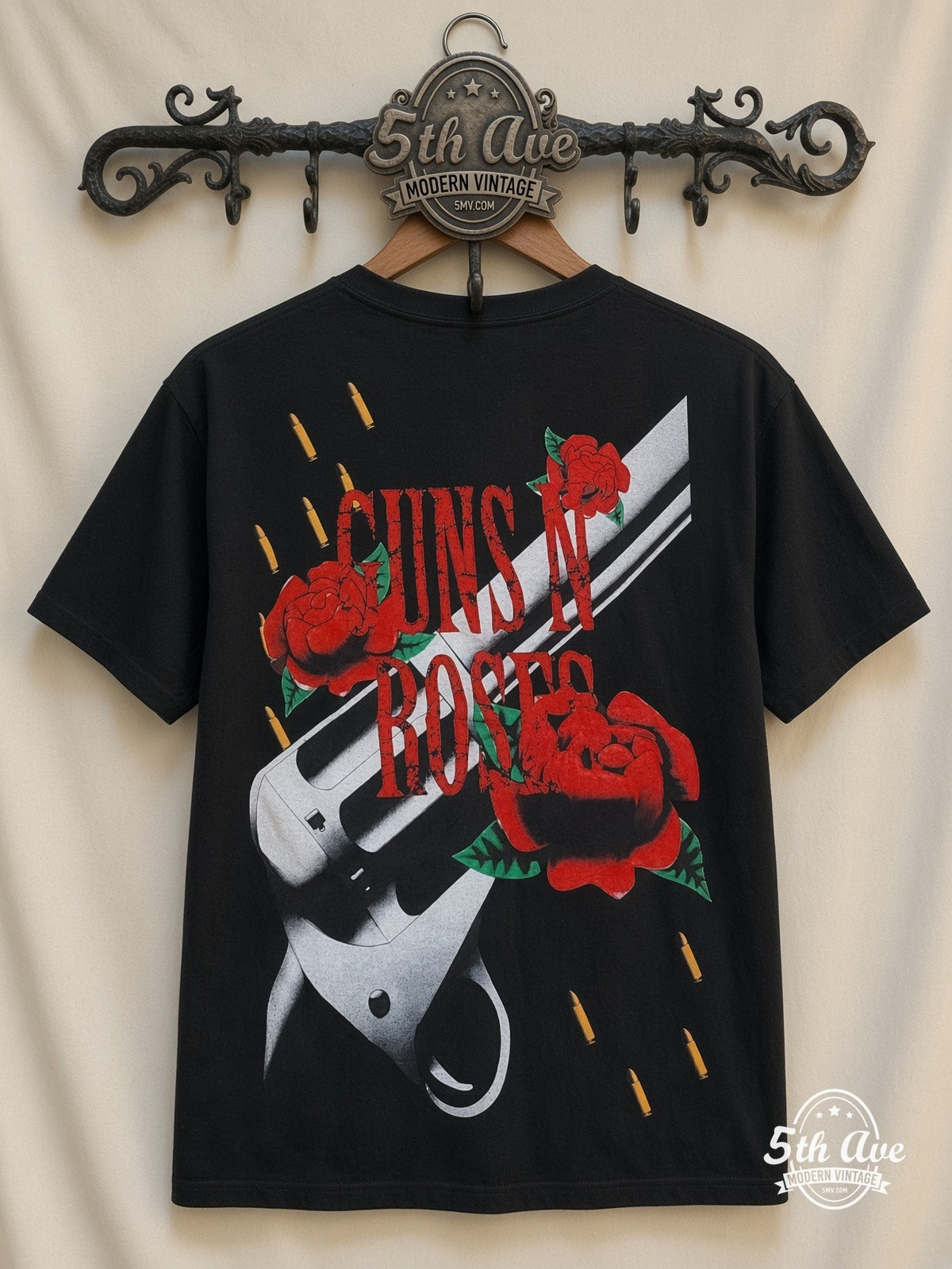 Guns N' Roses Revolver Roses all over print vintage tee back on cream 5th Ave rack