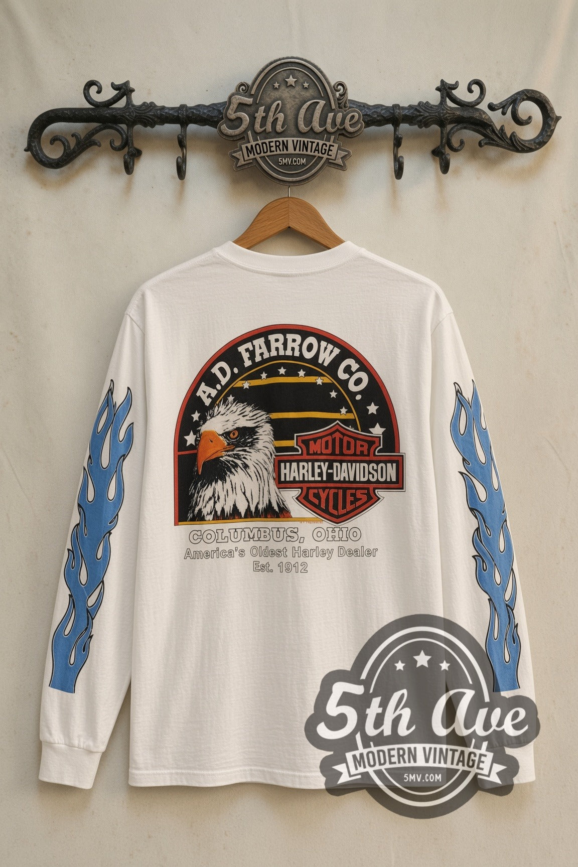 Back print of Harley-Davidson A.D. Farrow Co. eagle long sleeve on the 5MV rack
