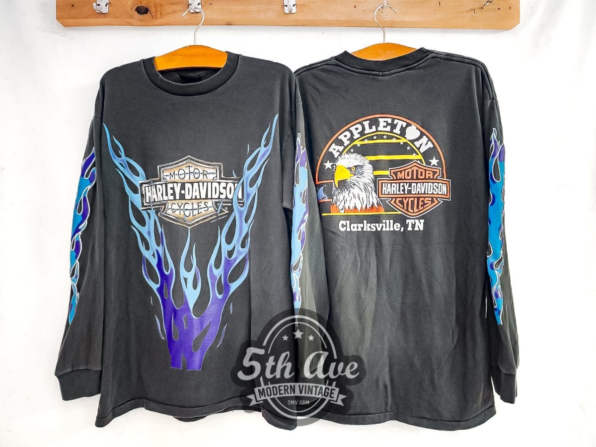 Harley Davidson 'Appleton' Clarksville, TN - Long Sleeve Vintage Reprint T-Shirt - Vintage Band Shirts