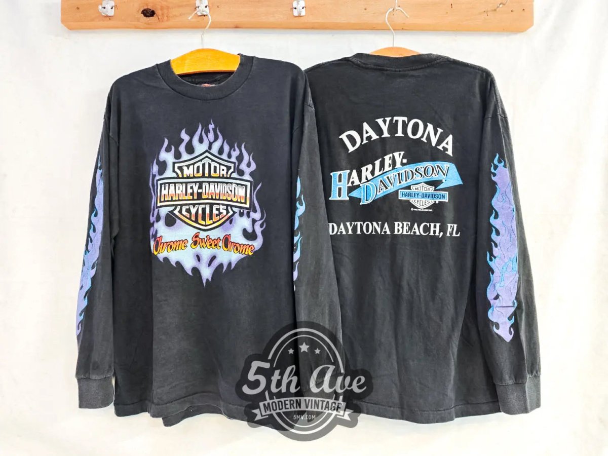 Harley Davidson Chrome Sweet Chrome Daytona Beach - New Vintage Long Sleeve T shirt - Vintage Band Shirts