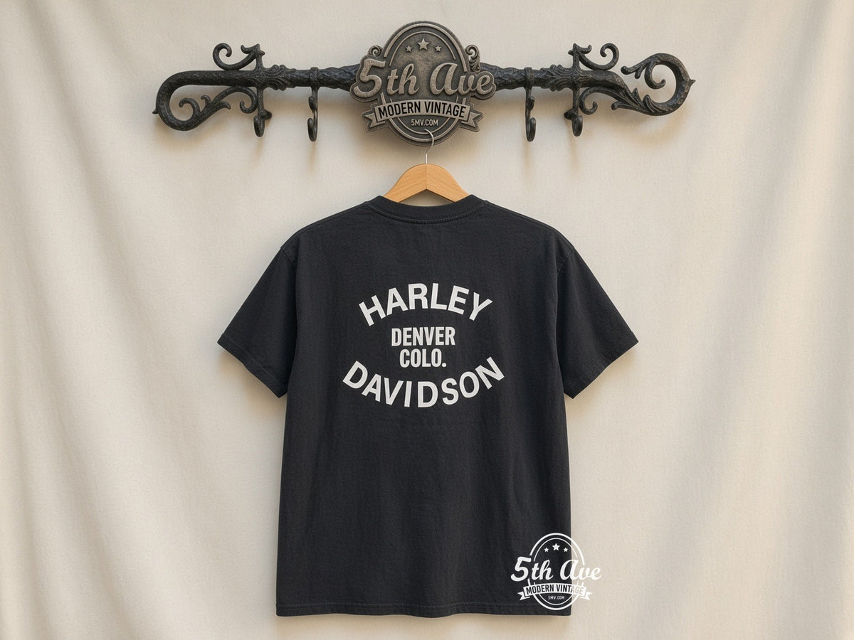 Harley-Davidson – Harley Davidson 'American Built Motorcycles' Denver, Colorado – Vintage Graphic Tee vintage tee on 5th Ave cream rack — back