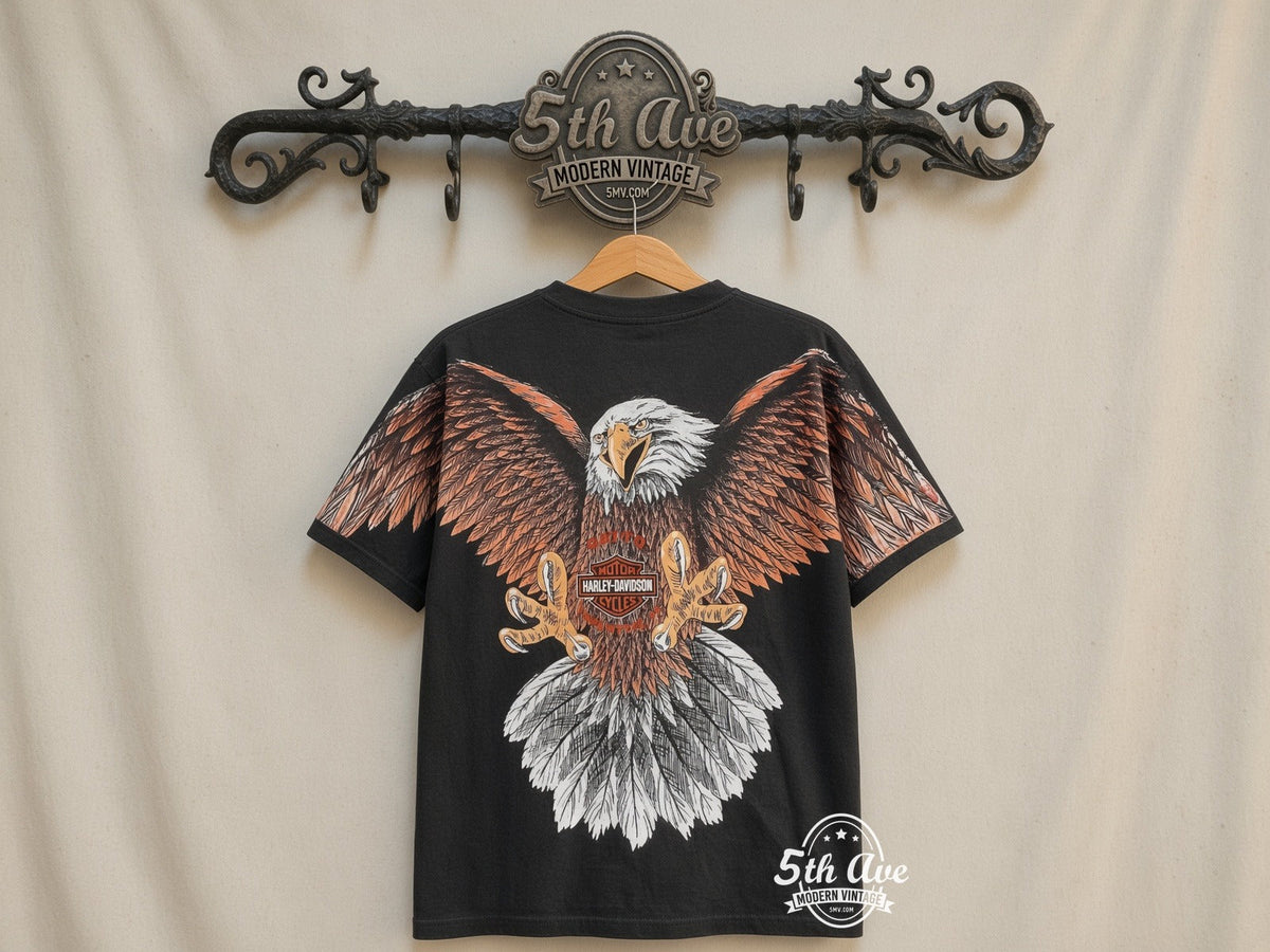 Harley-Davidson – Eagle – All Over Print – Vintage Graphic Tee vintage tee on 5th Ave cream rack — back