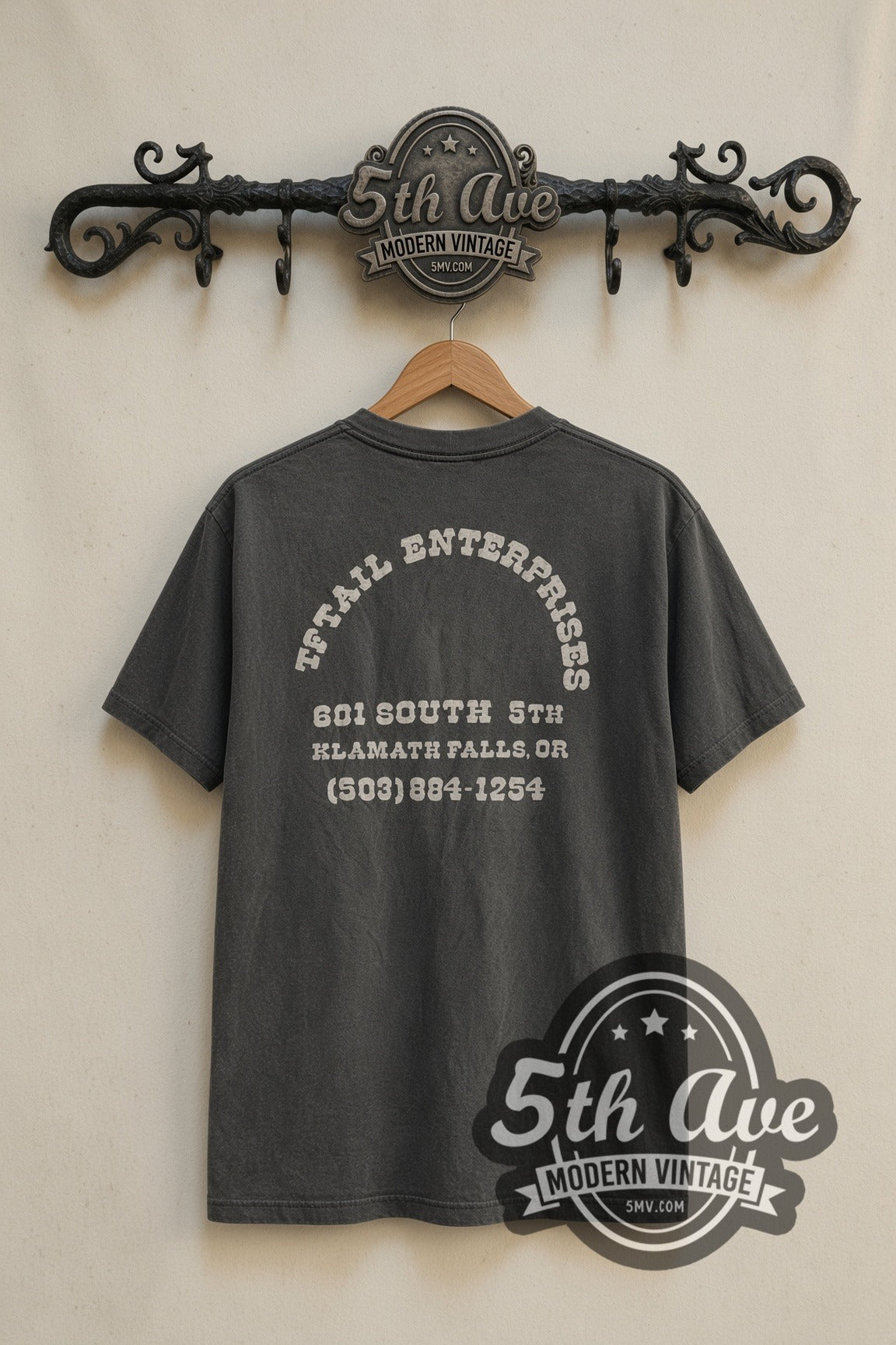 Back print of Harley-Davidson dealer lettering tee on the 5MV rack