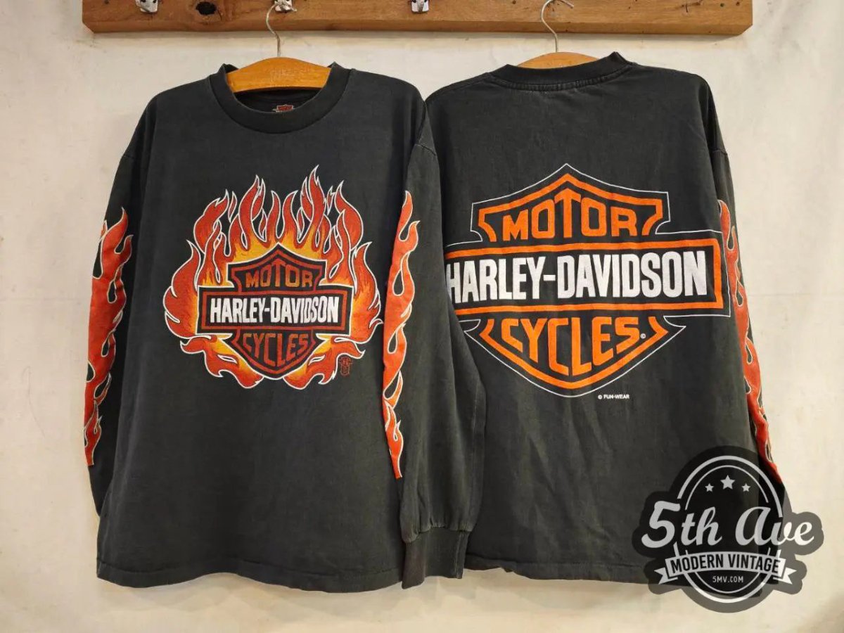 Harley Davidson Flames - Long Sleeve T-Shirt - Vintage Band Shirts