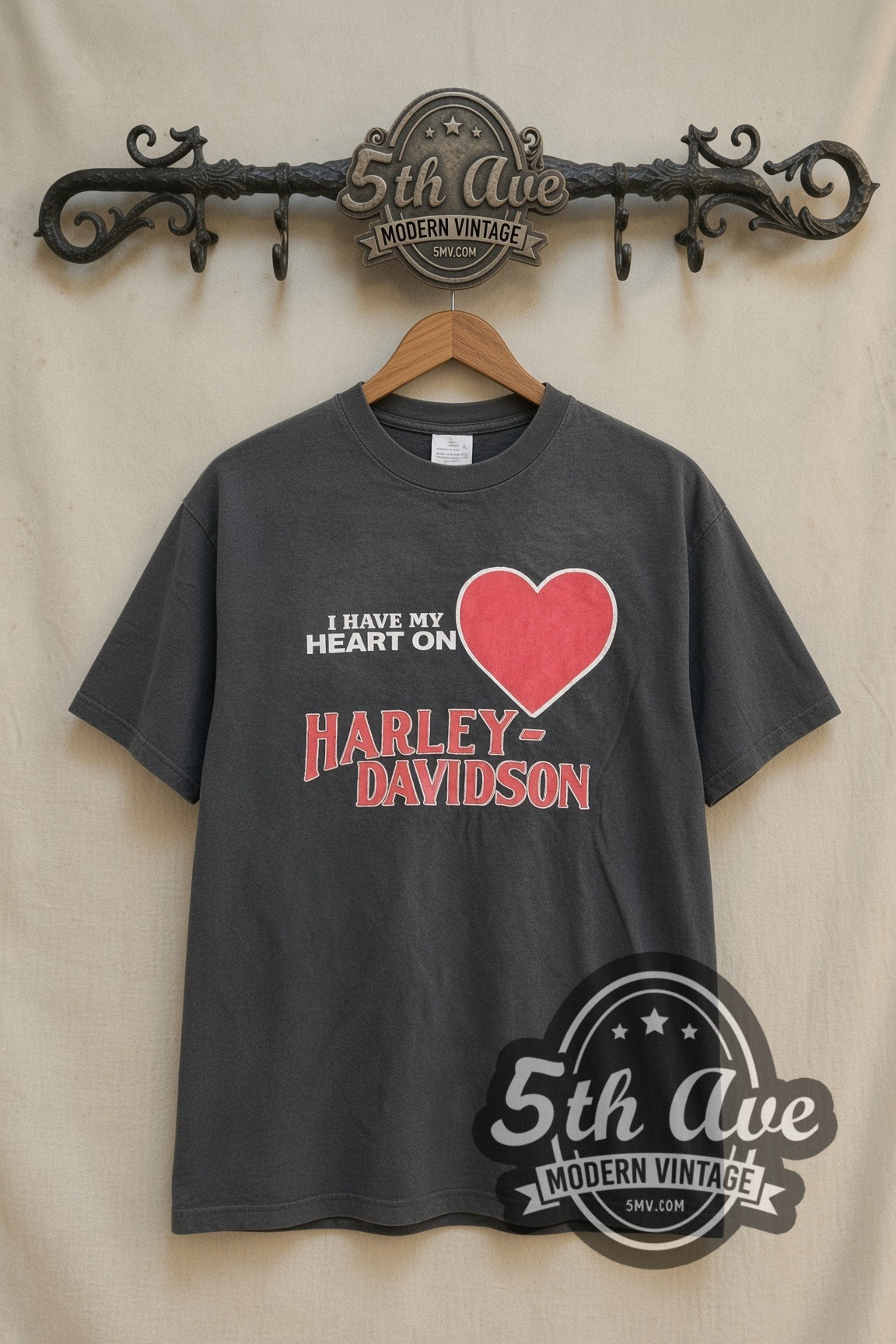 Harley-Davidson I Have My Heart On Harley Conley's Back vintage graphic tee front on cream 5th Ave rack