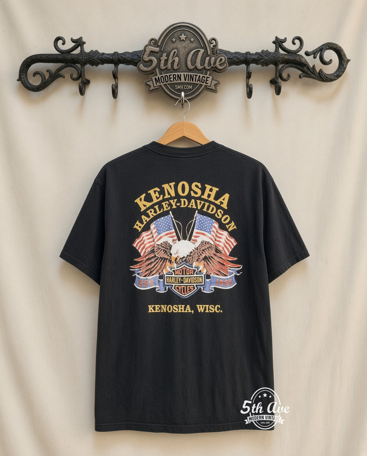 Harley-Davidson – Kenosha – Vintage Graphic Tee vintage tee on 5th Ave cream rack — back