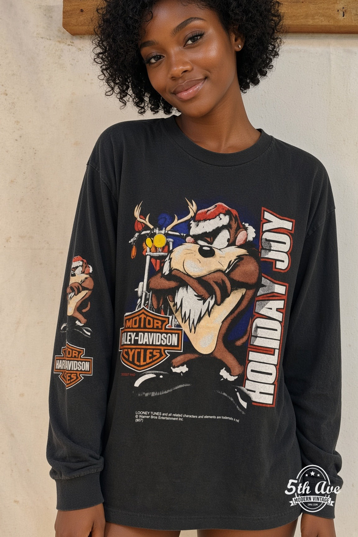 Model wearing Harley-Davidson vintage band tee