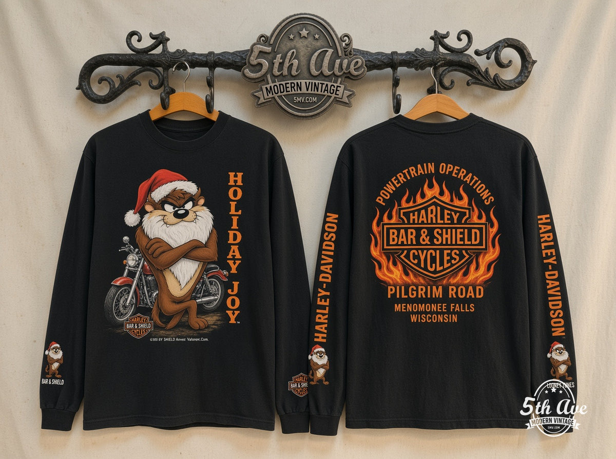 Harley Taz Holiday Joy vintage band t-shirt on rack