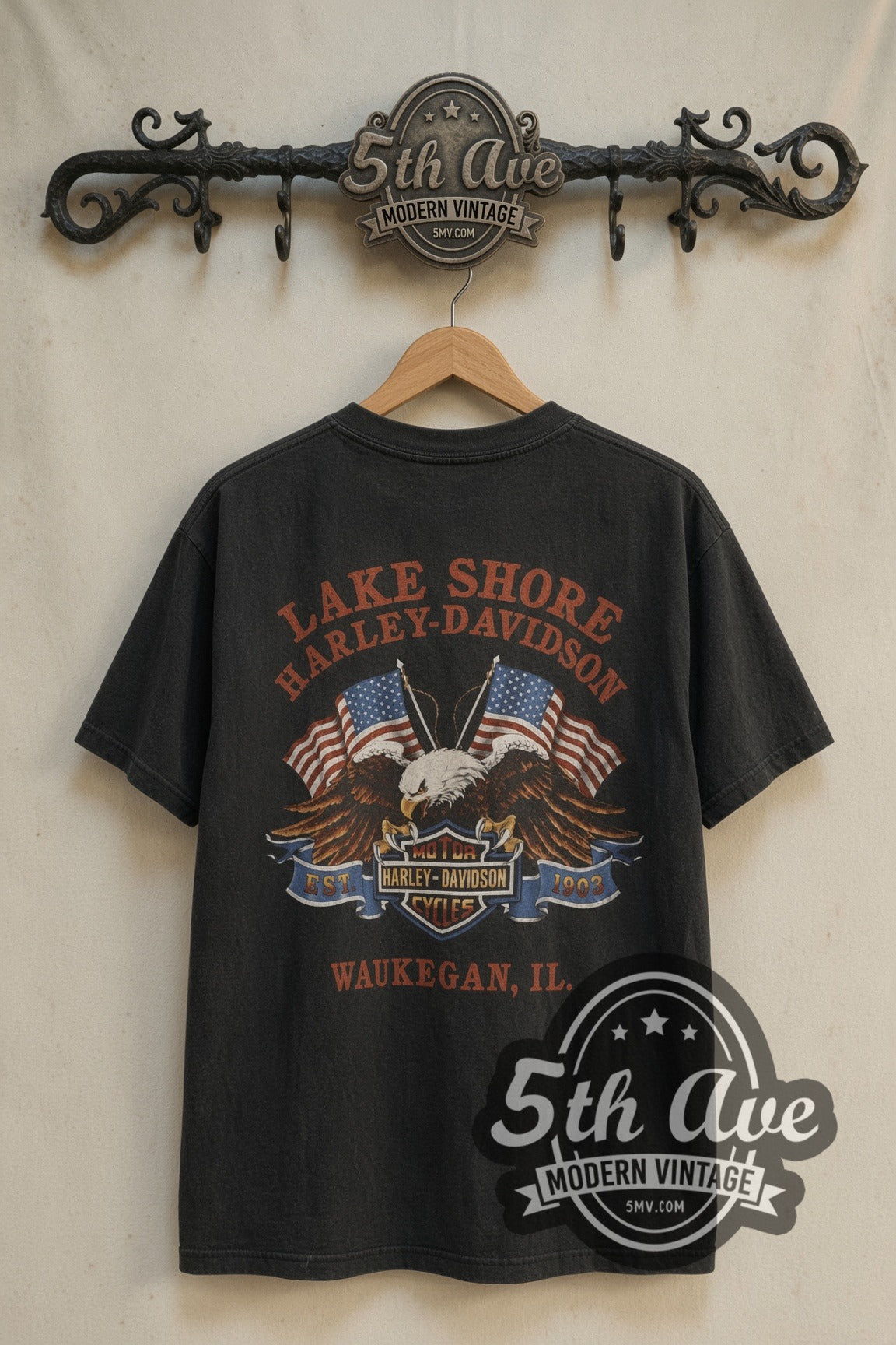 Lake Shore Harley-Davidson Waukegan IL eagle print on tee back on rack