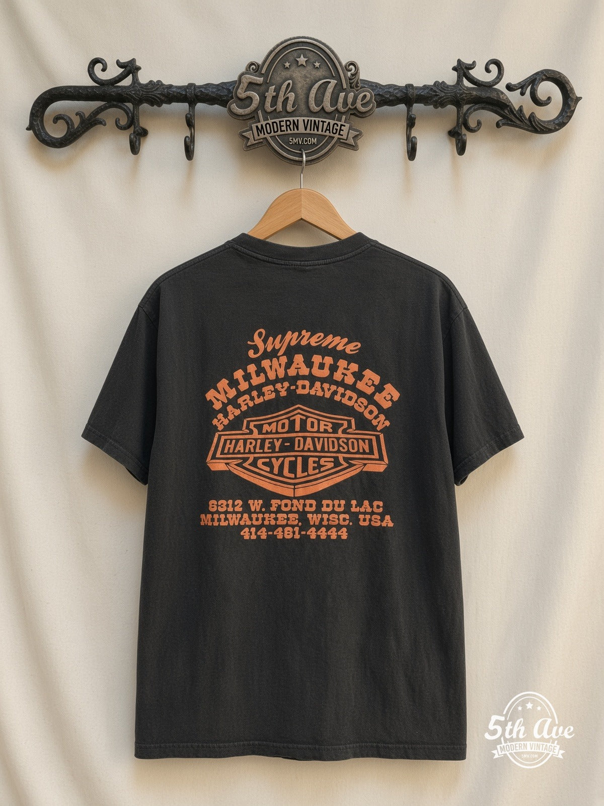 Harley-Davidson Supreme Milwaukee Fond du Lac vintage t-shirt back on rack