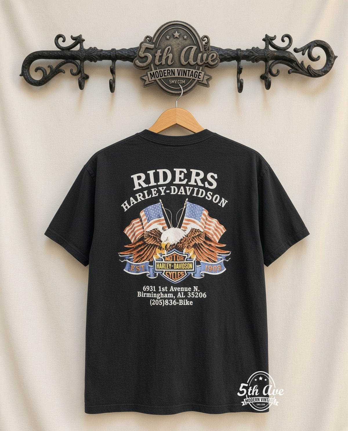 Harley-Davidson – The Last Biker on Earth' Birmingham, Al. – Vintage Graphic Tee vintage tee on 5th Ave cream rack — back