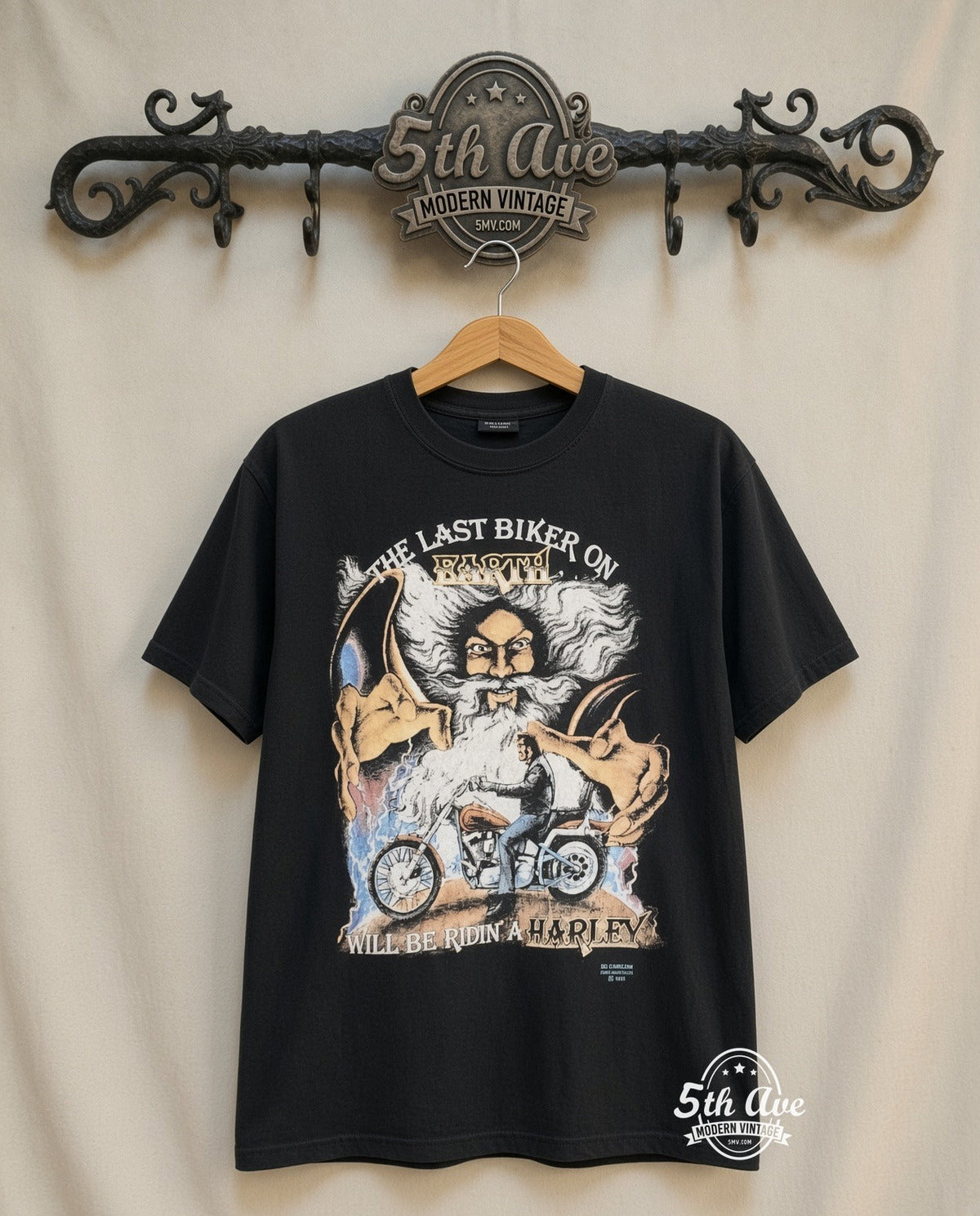 Harley-Davidson – The Last Biker on Earth' Birmingham, Al. – Vintage Graphic Tee vintage tee on 5th Ave cream rack — front