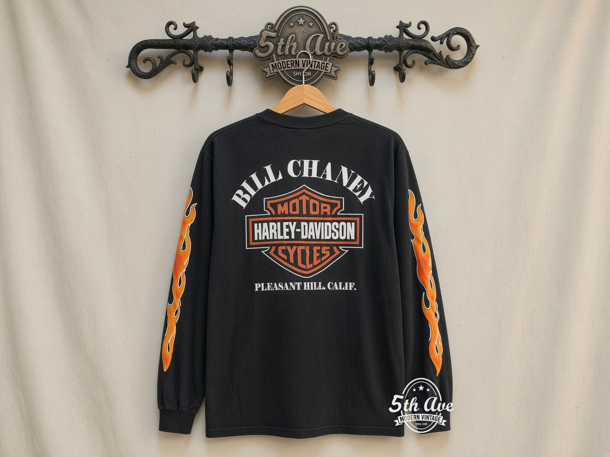 Harley Davidson 'Untamed' graphic tee in black, back view on a display rack