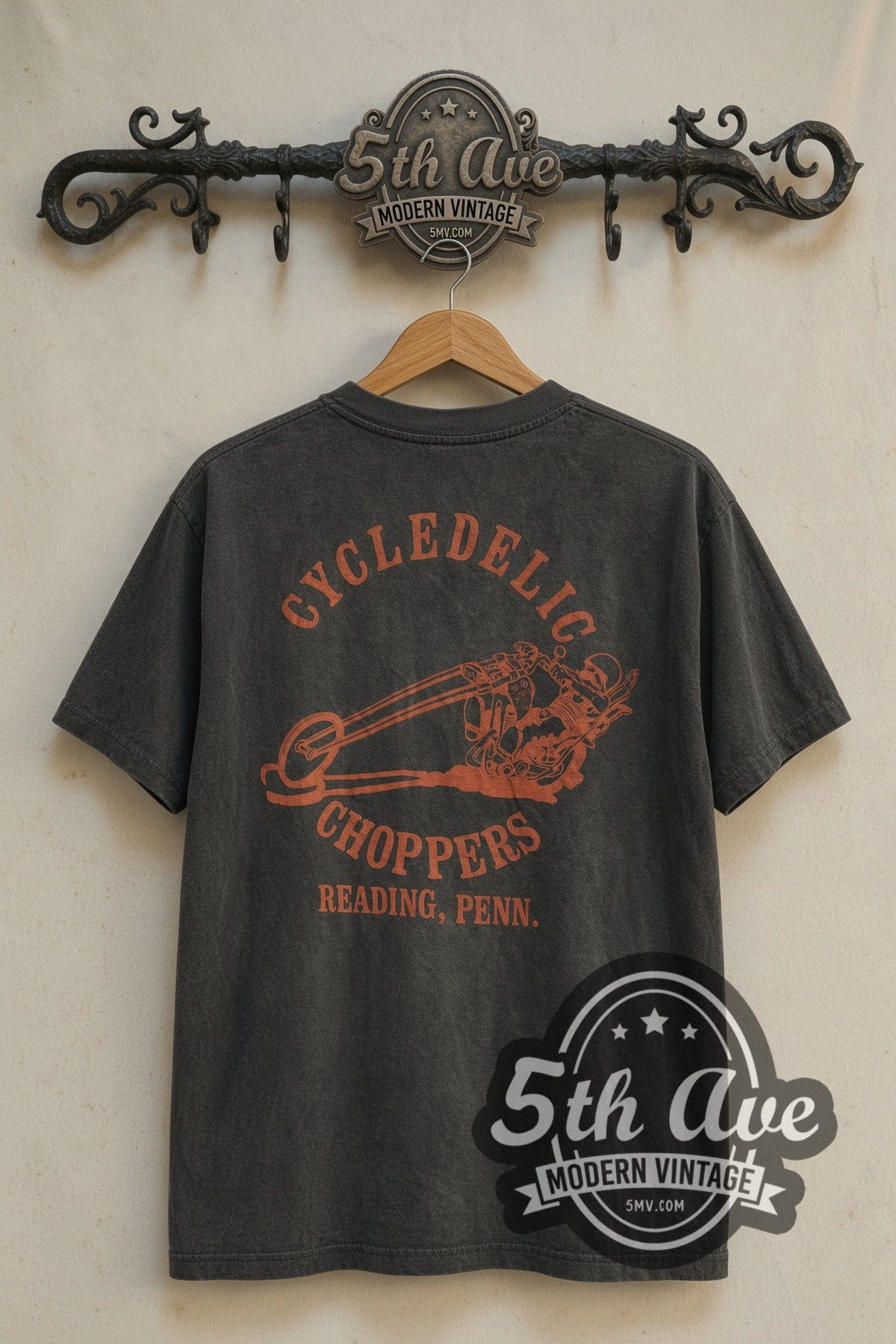 Back print of Harley-Davidson Winged Skull Aviator / Cycledelic Choppers Reading PA tee on 5th Ave rack