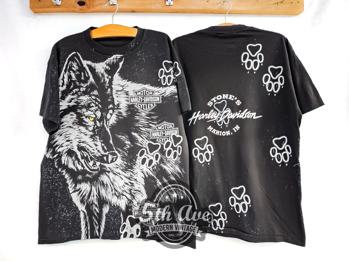 Harley Davidson 'Wolf' - AOP All Over Print Vintage Reprint T-Shirt - Vintage Band Shirts