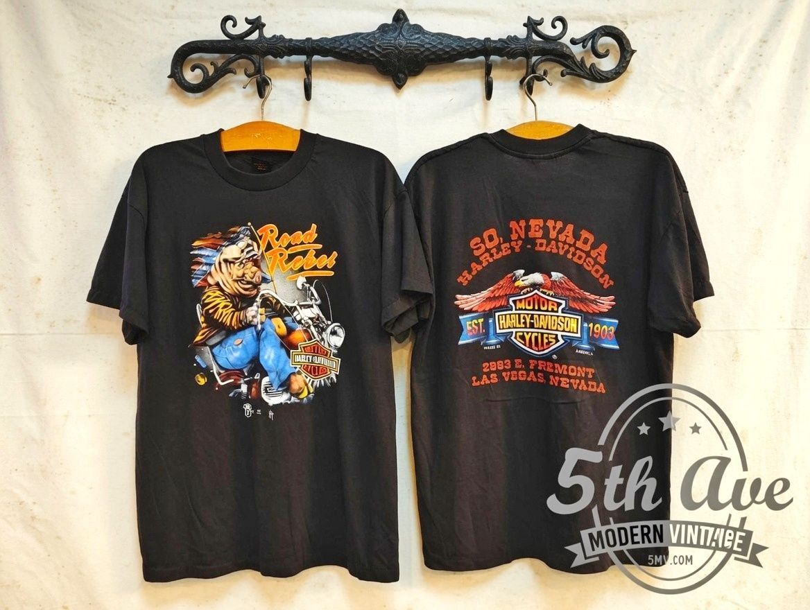 Harley-Davidson Road Rebel So. Nevada vintage graphic tee front and back on rack