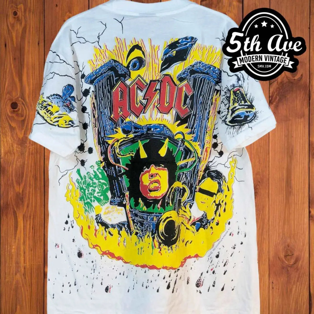 High Voltage Harmony: The Angus Young AC/DC All-Over Print White t ...