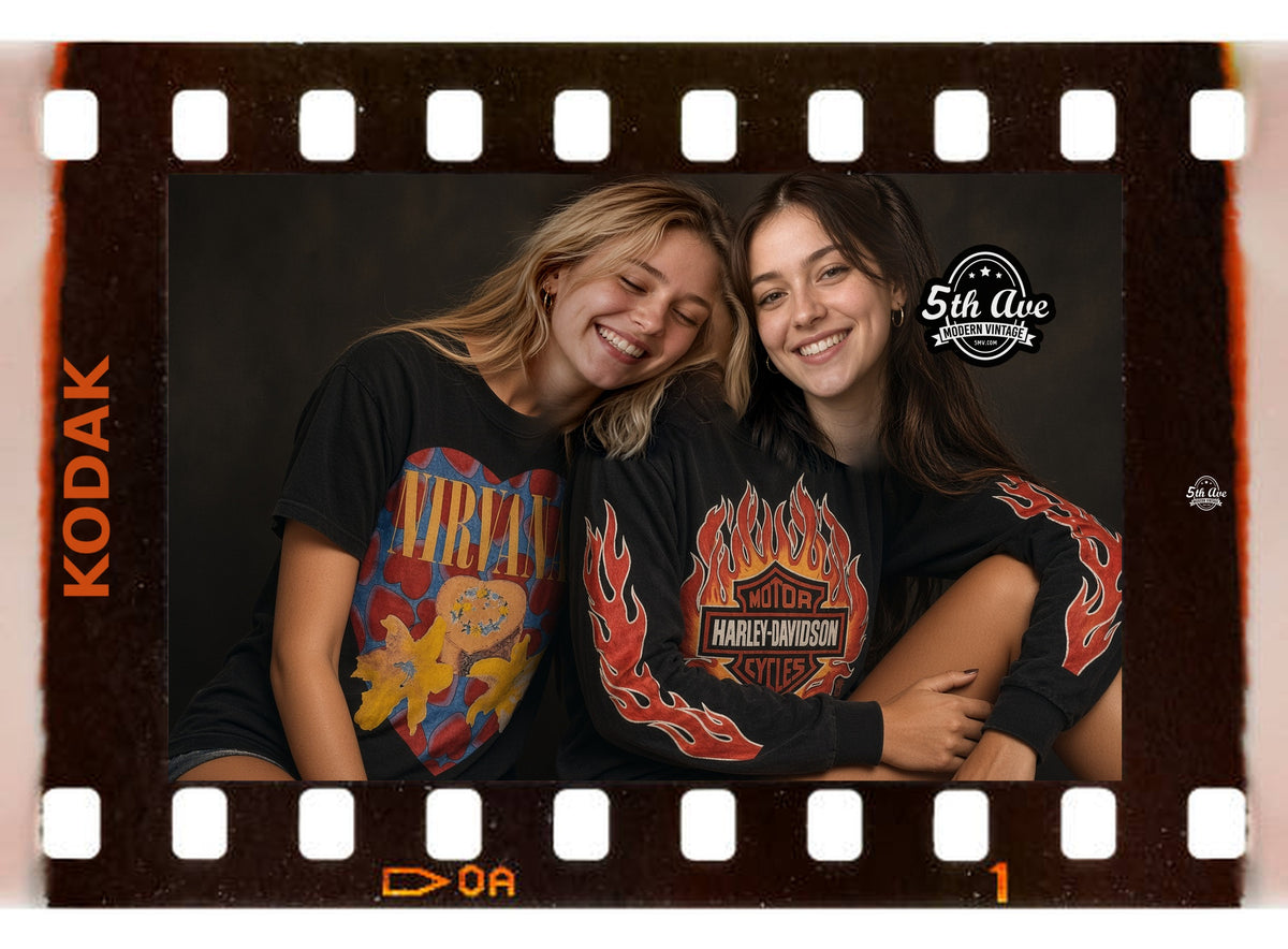 5MV homepage hero slide 2 — Nirvana and Harley filmstrip smiling models