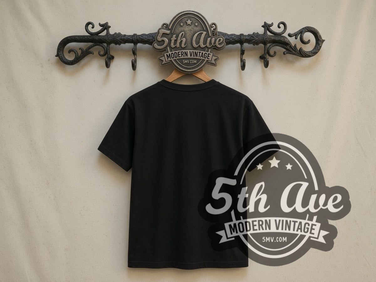 Plain black back of Imagine Dragons Mechanical Bee double stitched tee on rack