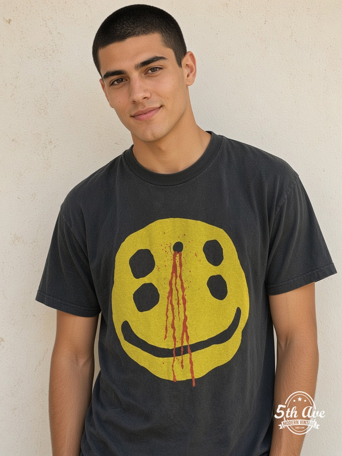 Model wearing Immaculate Possession Chaotic Beasts Bleeding Smiley vintage t-shirt