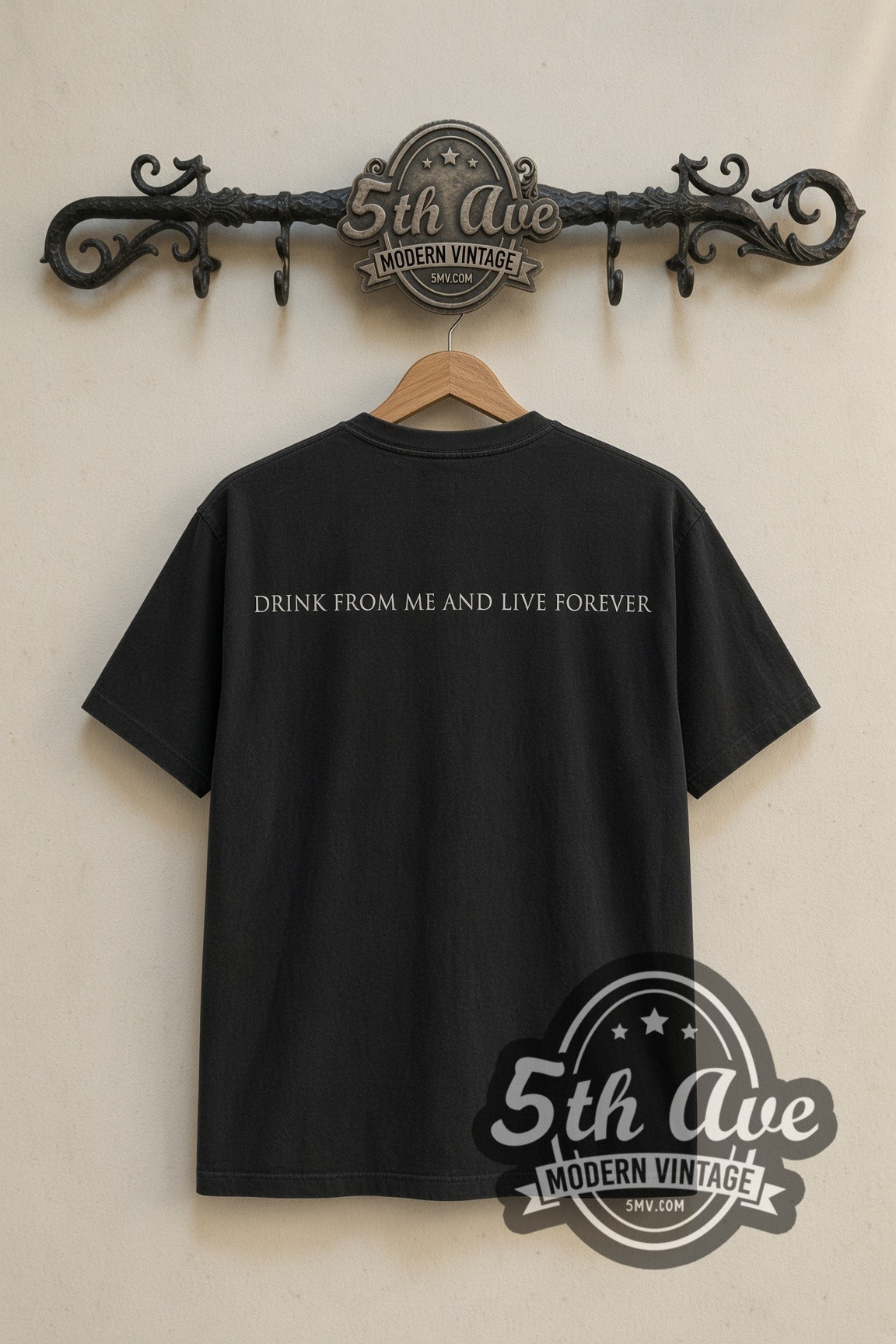 Back print of Interview with the Vampire Drink From Me tee on the 5MV rack